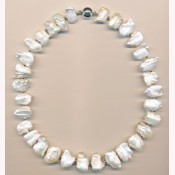 Süßwasserzuchtperlenkette, blattförmige Perlen, weiß, ca. 13 x 2
