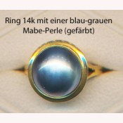 Ring 14k Gold mit einer dunkelgrauen Mabeperle 12.8mm
