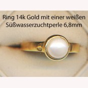 Ring 14k Gold mit einer weißen Süßwasserzuchtperle