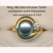 Ring 18k Gold mit einer Tahitzuchtiperle 10.6mm und Diamanten